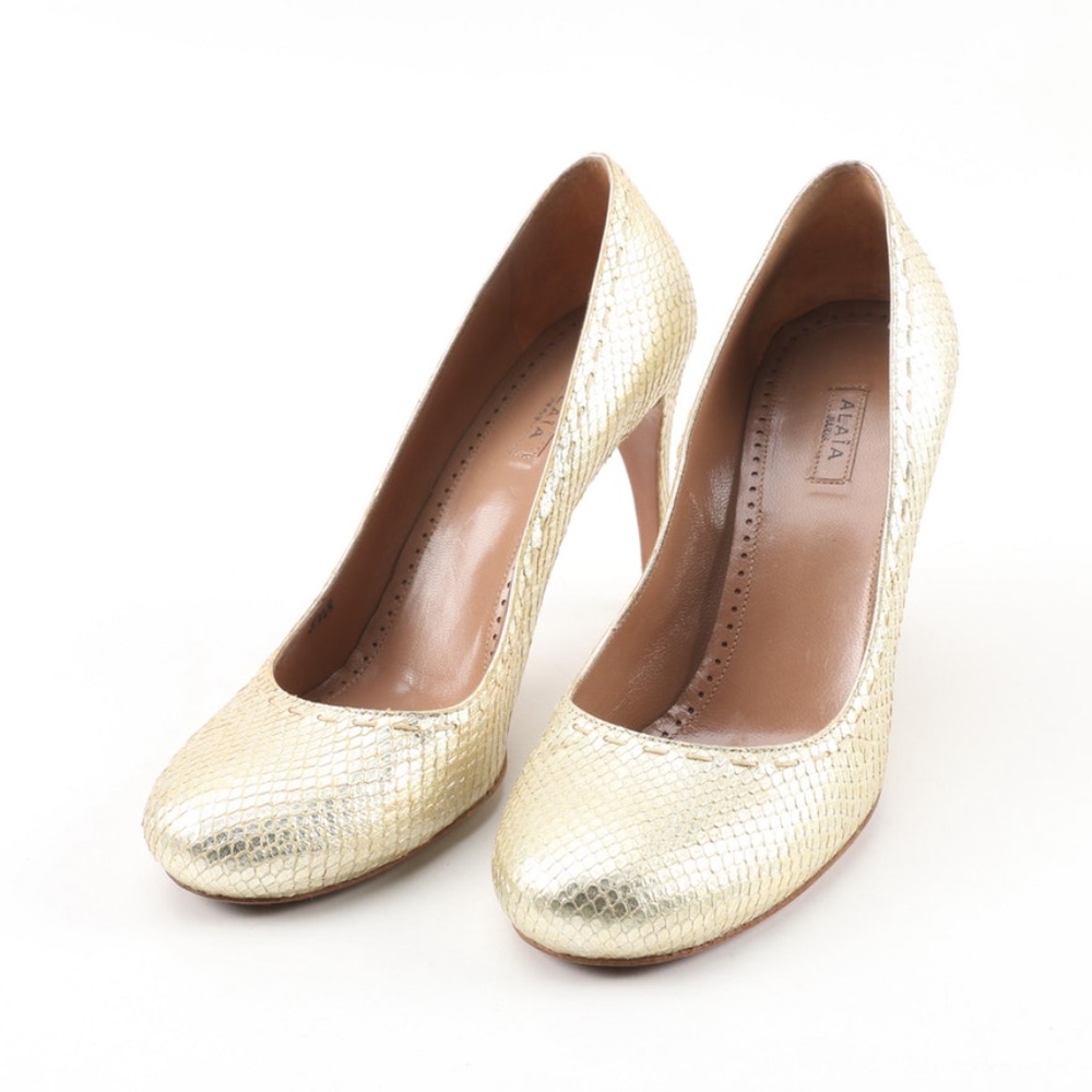 💋HP💋Alaia Paris Designer Python Gold Pumps